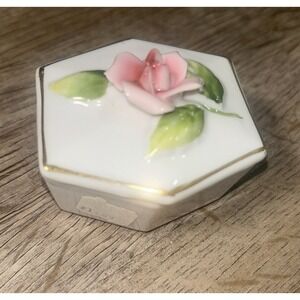 Vintage Karen Carson's Creations Rose Floral Ceramic Candle Holder W Candle